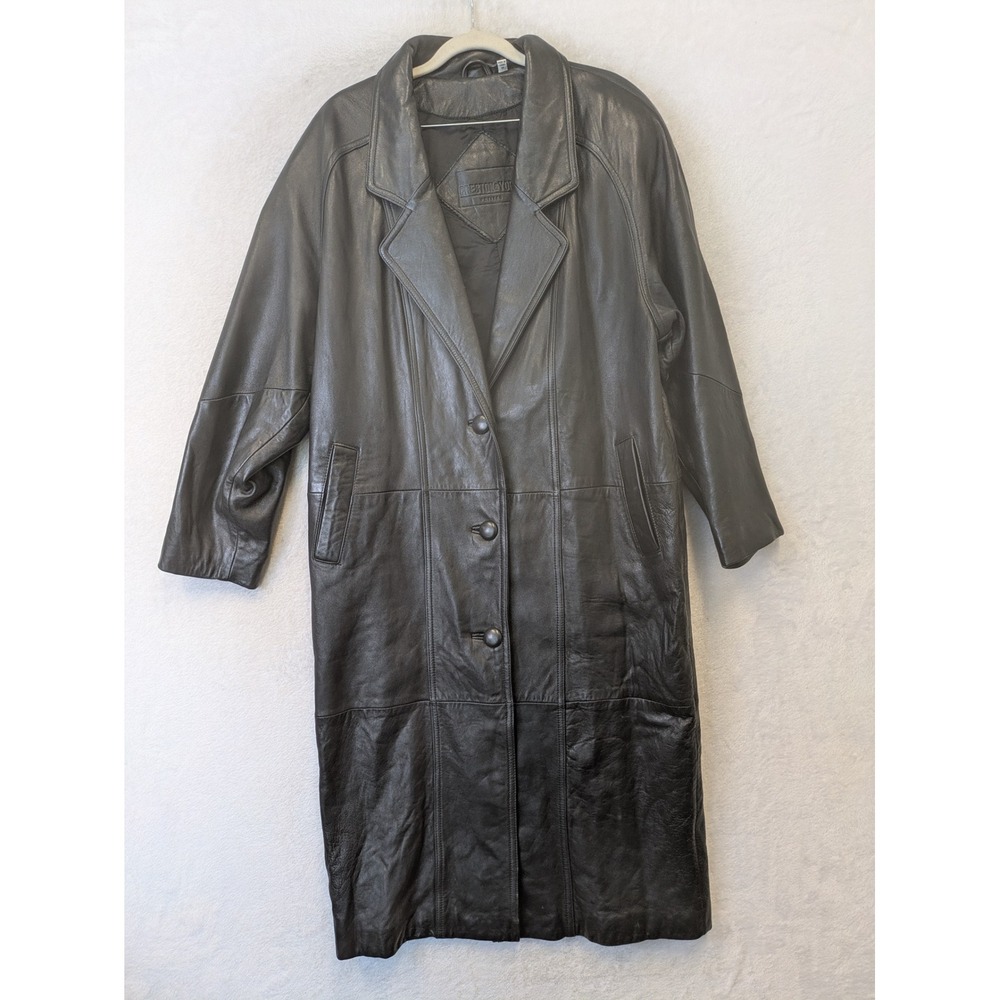 Preston & York Trench Coat Women's M Black Genuine Lambskin Leather Petites